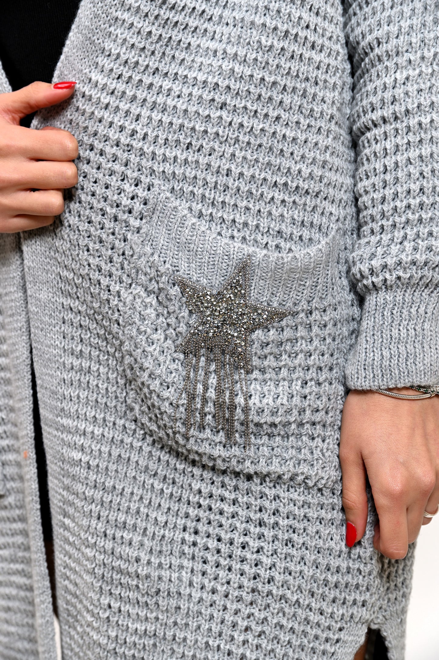 Maxi Cardigan Grigio Stelle e Cuori