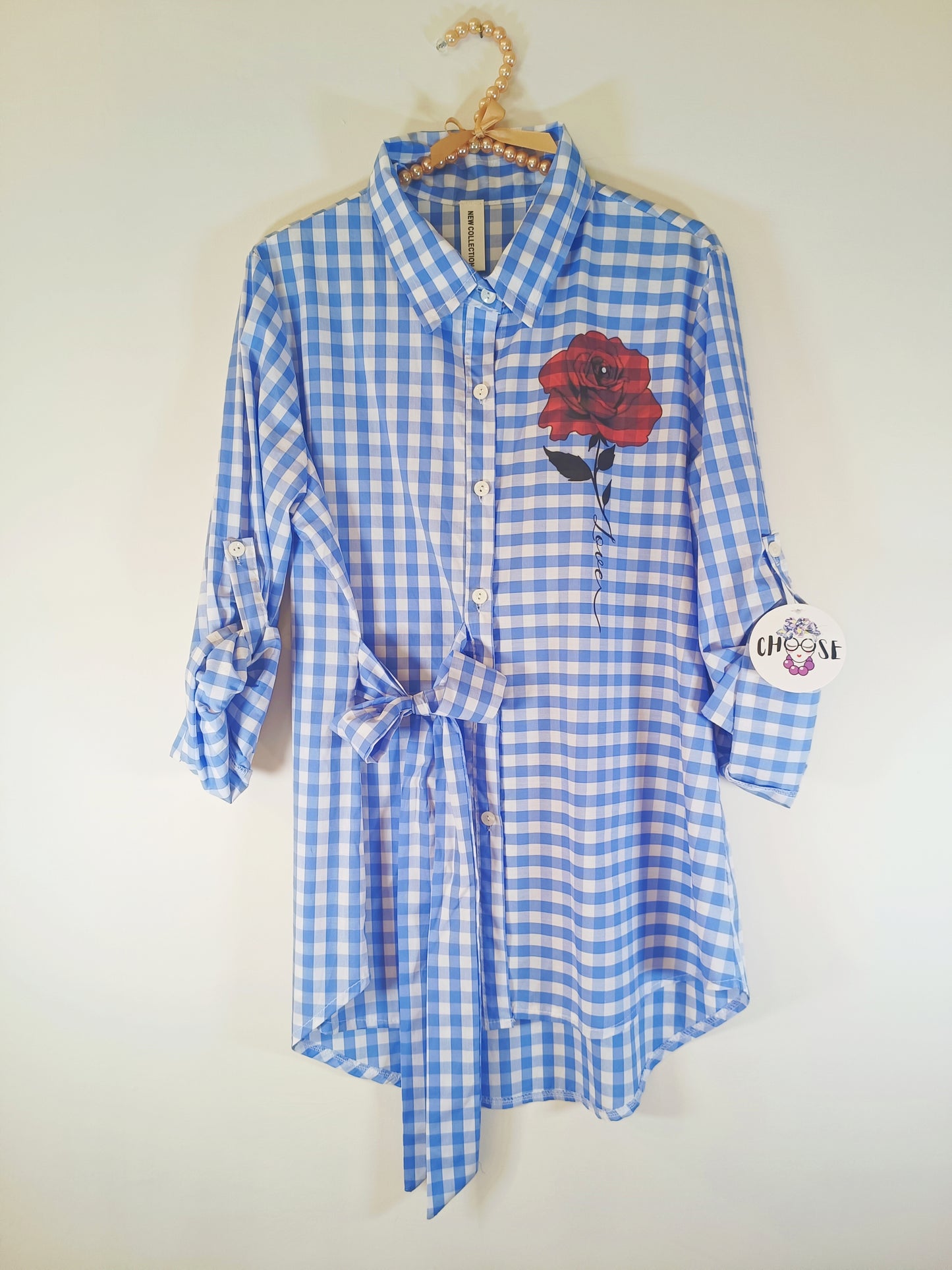 Maxi Camicia a quadrucci con fiocco