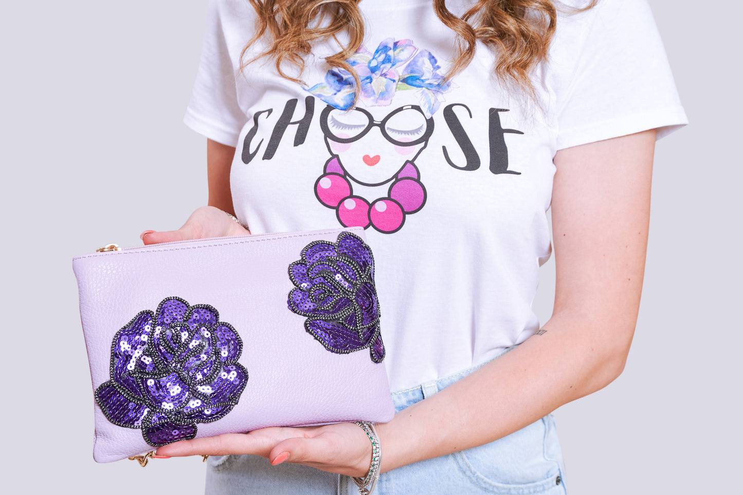 Borsetta color Glicine e Rose in Pailletes