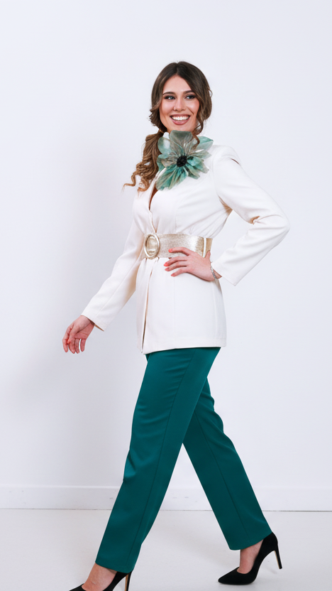 Giacca con Spilla fiore Verde in seta