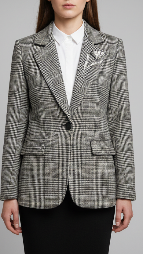 Giacca a quadri con spilla