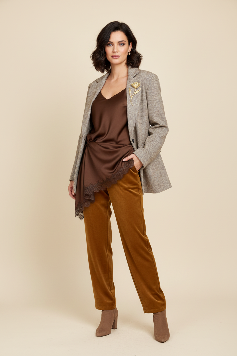 Giacca tessuto diagonale con spilla