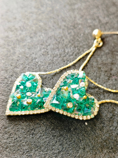Orecchini Pendenti Cuori Verdi Perline