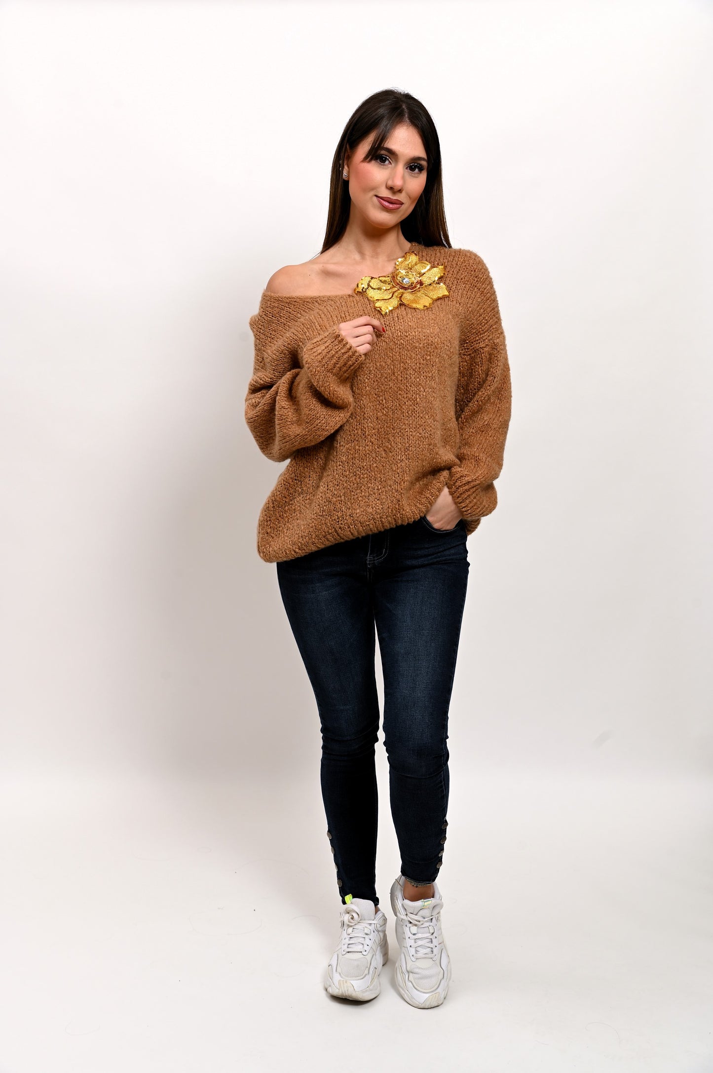 Pullover Beige Fiore Dorato