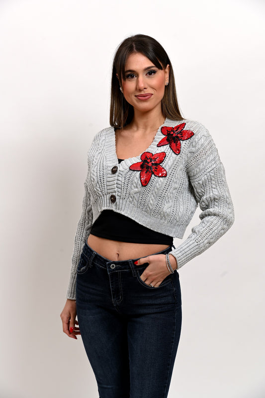 Cardigan Crop Grigio