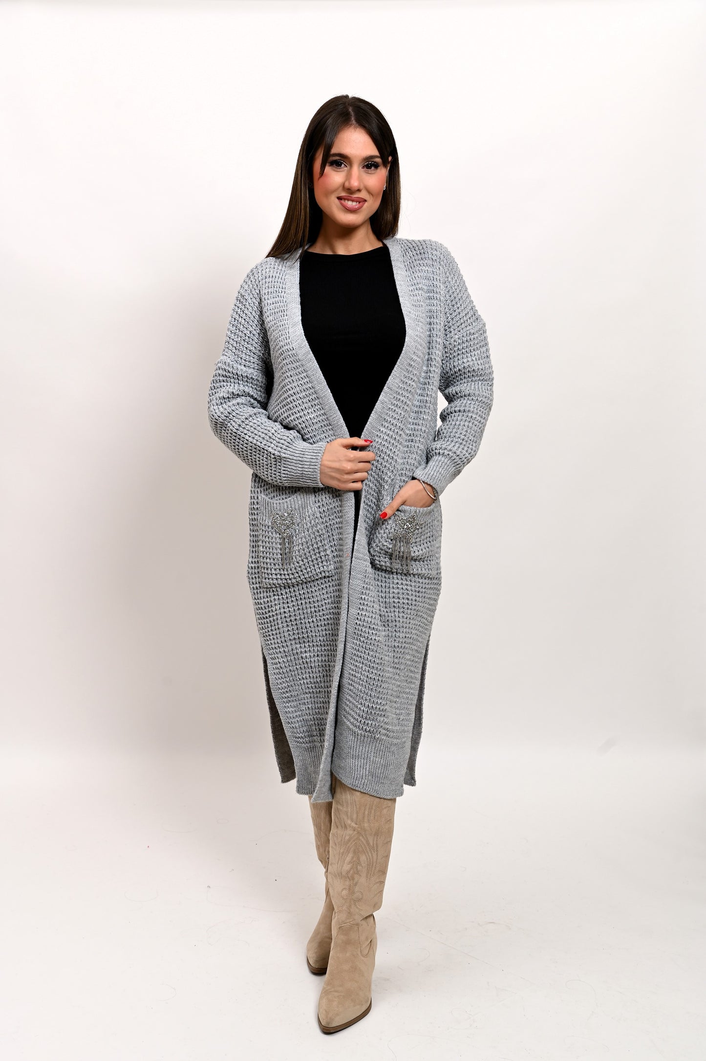 Maxi Cardigan Grigio Stelle e Cuori