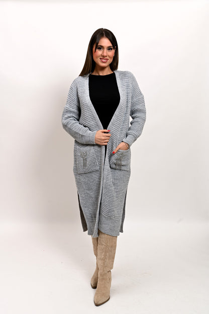 Maxi Cardigan Grigio Stelle e Cuori