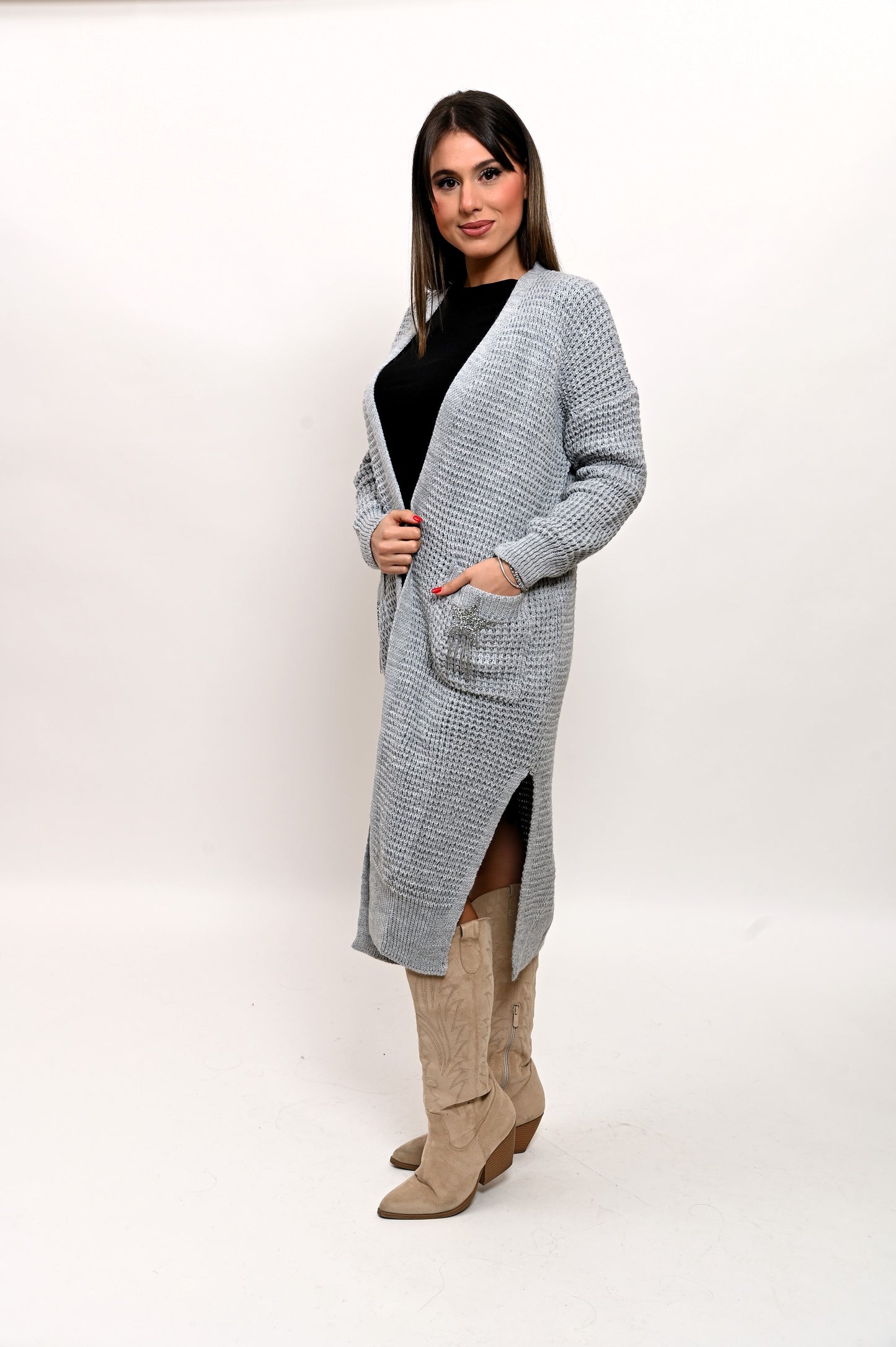 Maxi Cardigan Grigio Stelle e Cuori