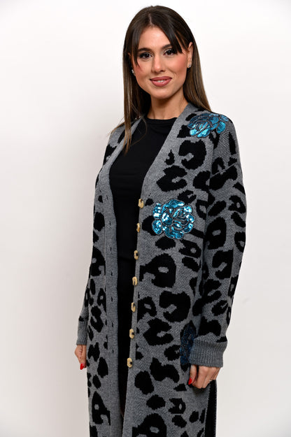 Maxi Cardigan Maculato Rose Azzurre