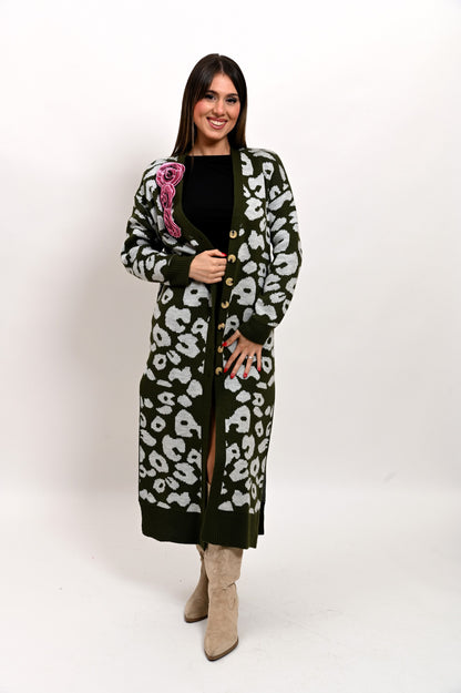 Maxi Cardigan Maculato Rose Tridimensionali