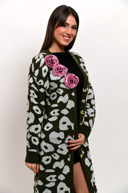 Maxi Cardigan Maculato Rose Tridimensionali