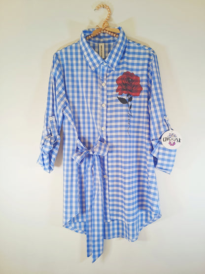 Maxi Camicia a quadrucci con fiocco