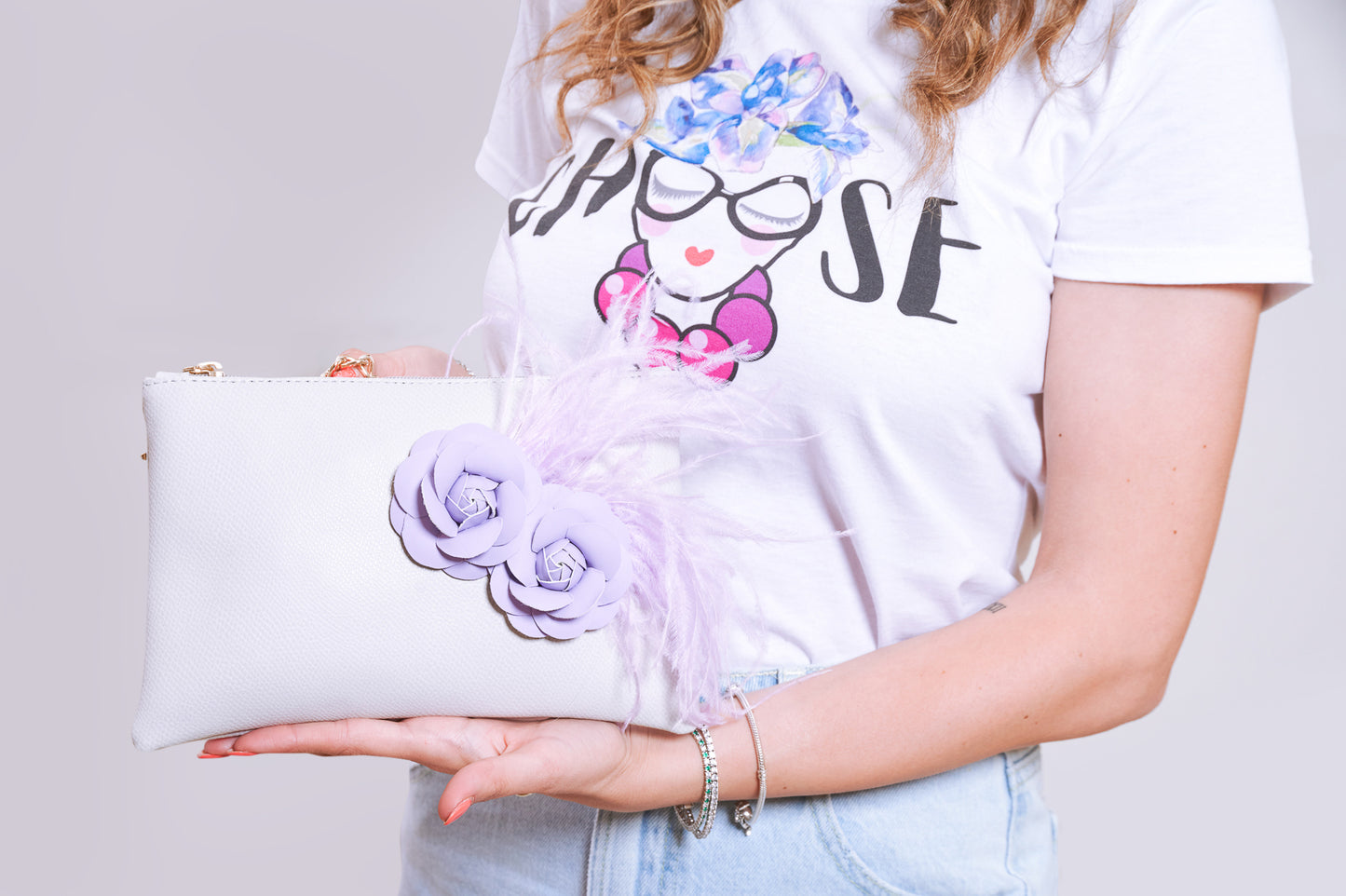 Borsetta color Ghiaccio con Fiori Lilla