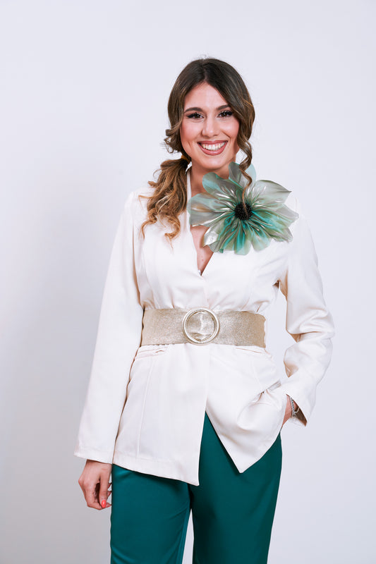 Giacca con Spilla fiore Verde in seta