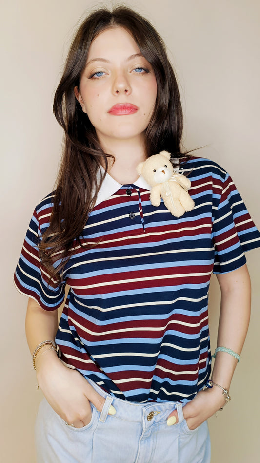 Polo a Righe con Charm Orsetto
