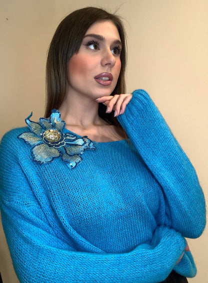 Maglioncino Azzurro in Lana Mohair