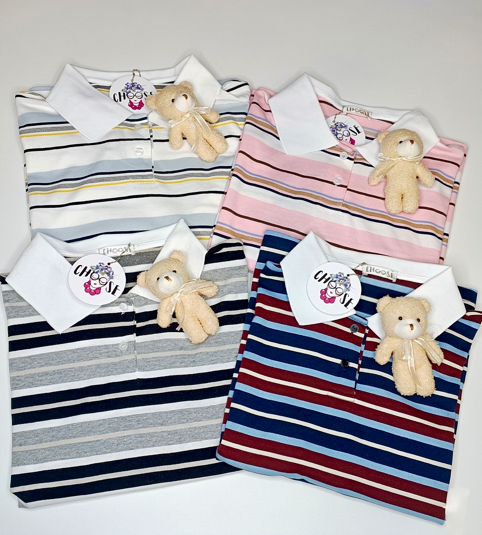 Polo a Righe con Charm Orsetto