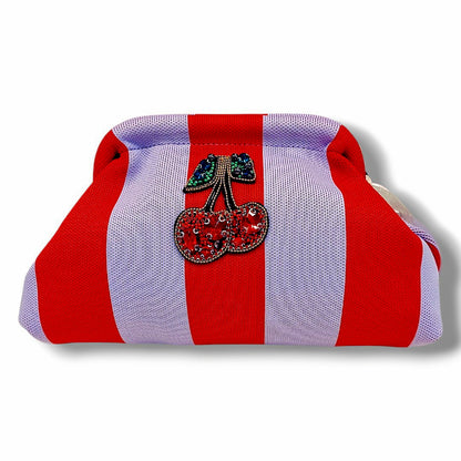CHERRY POP — Pochette in Tessuto a Righe con Dettaglio Gioiello