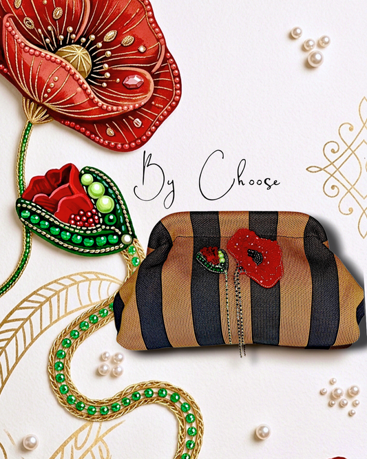 Pochette a Righe con Papavero Gioiello