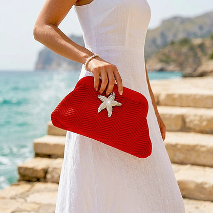 Pochette Clutch in Tessuto Zig-Zag con Stella Marina Gioiello – Rosso Vibrante