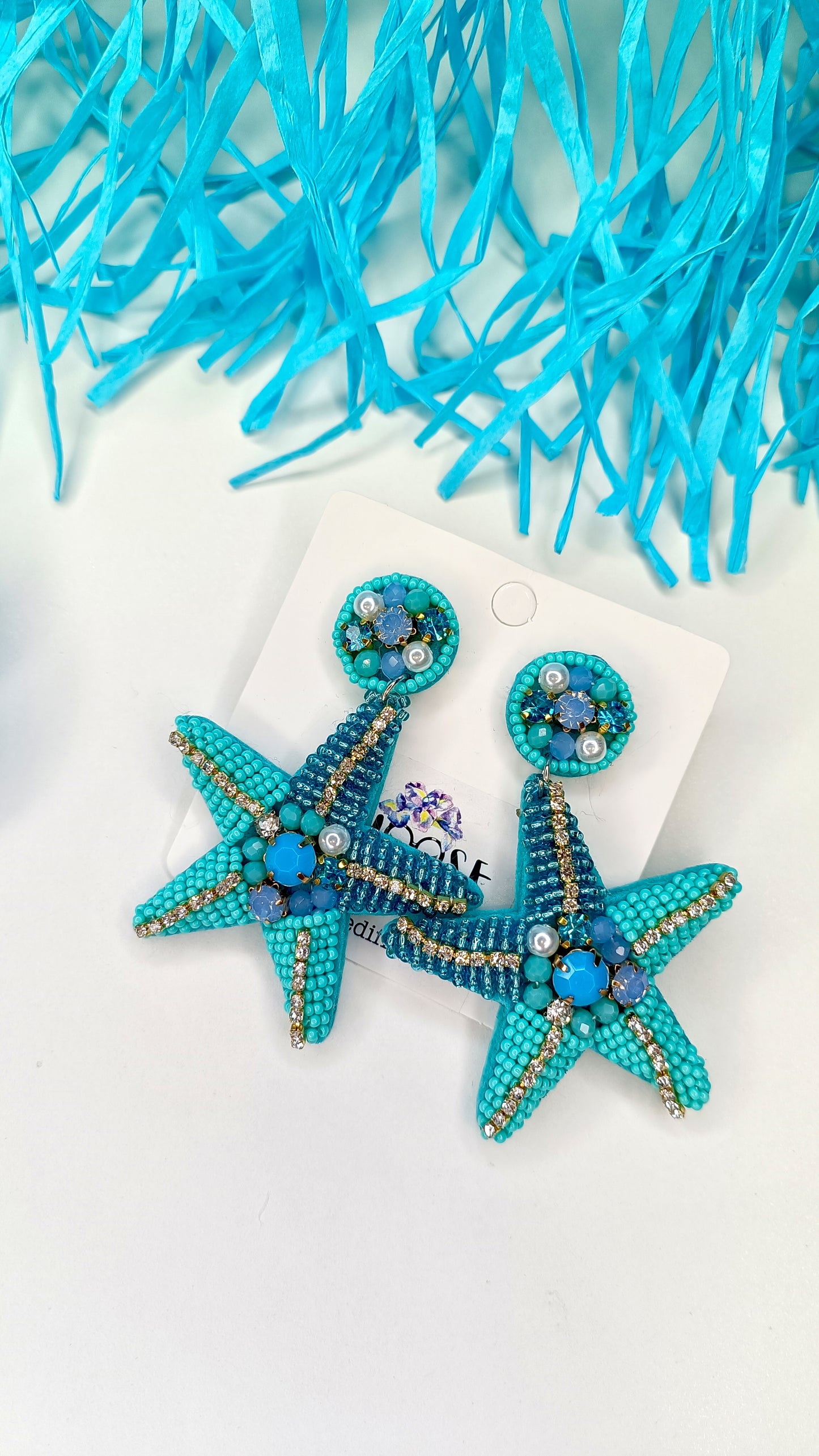 Orecchini a Bottone con Pendente a Stella Marina Turchese e Perline – Edizione "Summer Vibes"