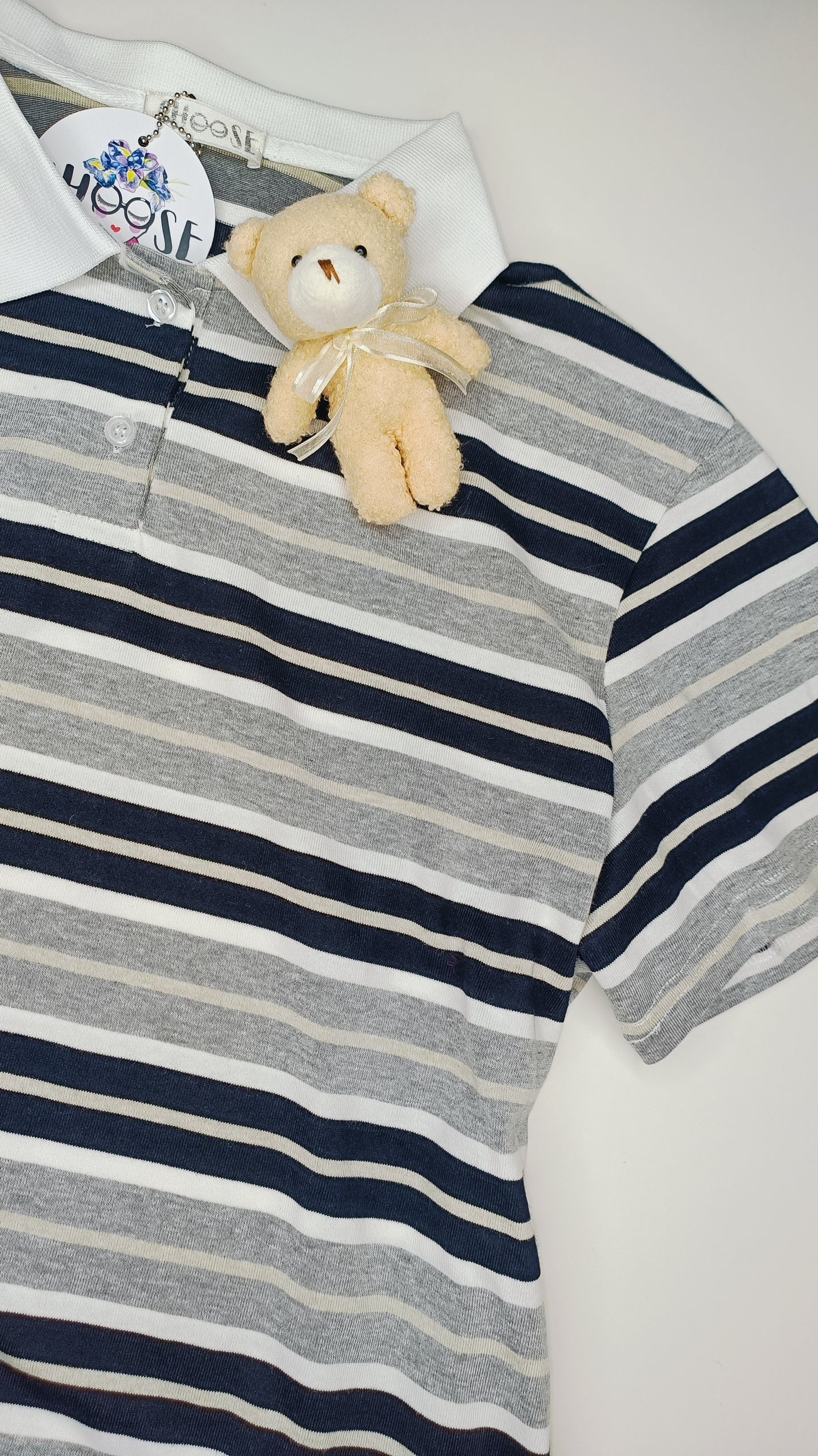 Polo a Righe con Charm Orsetto