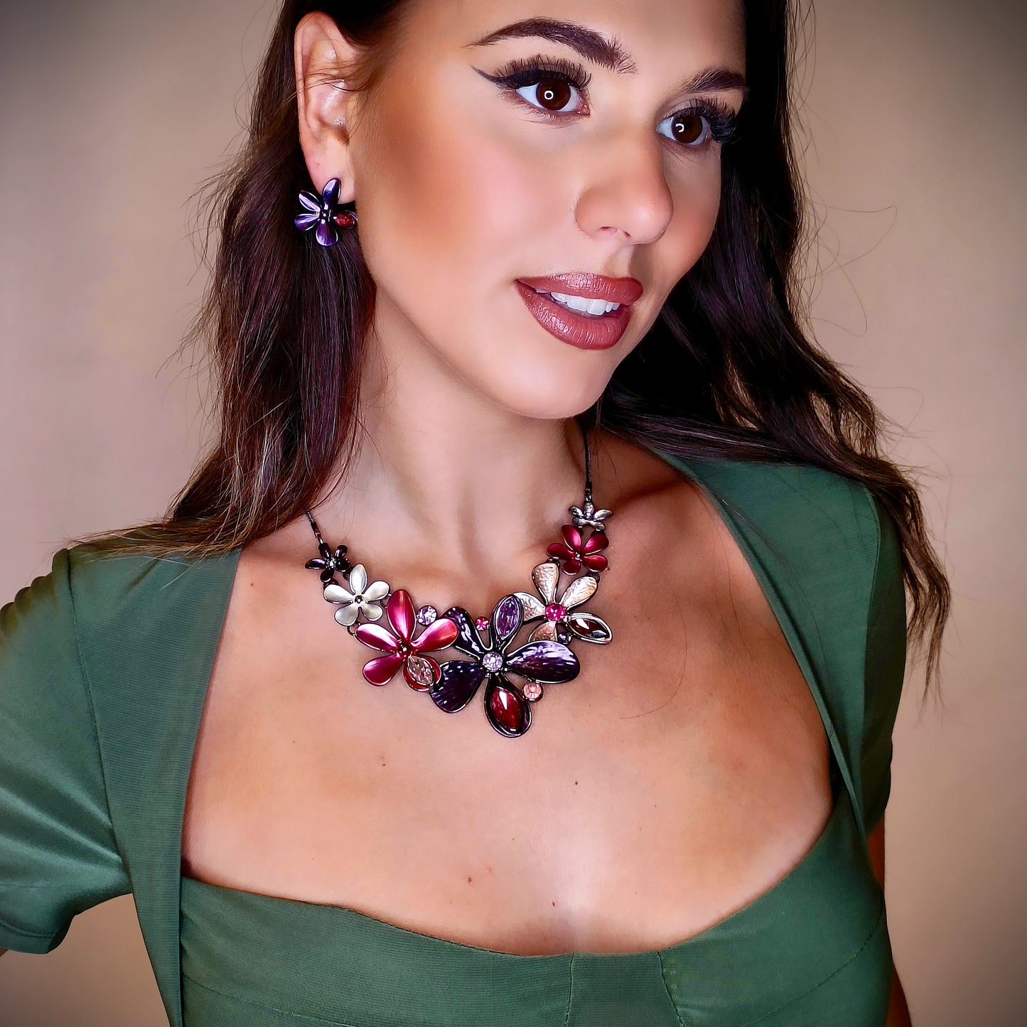 Parure Ramage fiori prugna