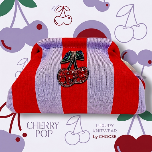 CHERRY POP — Pochette in Tessuto a Righe con Dettaglio Gioiello