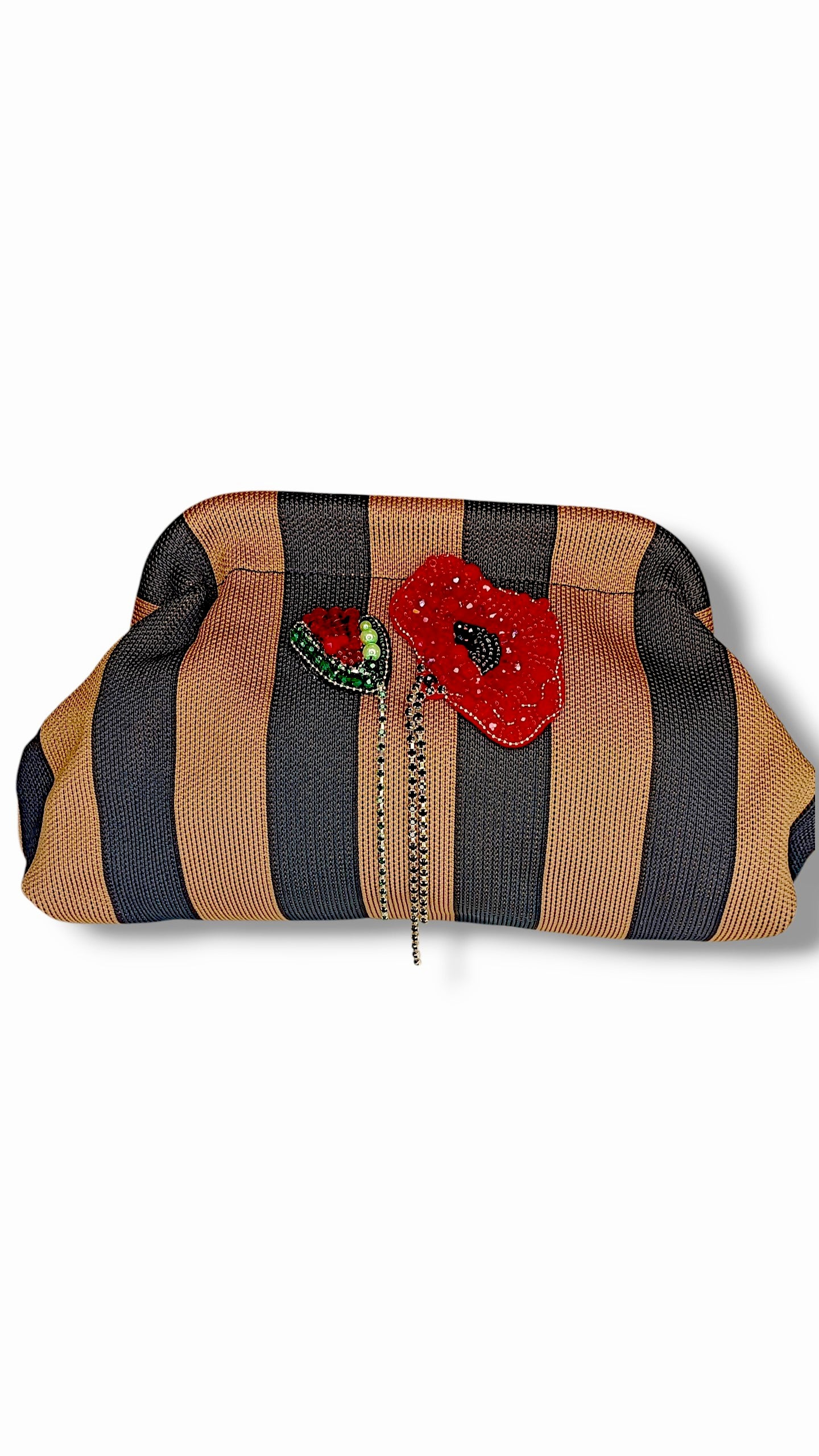 Pochette a Righe con Papavero Gioiello