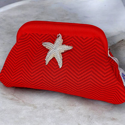 Pochette Clutch in Tessuto Zig-Zag con Stella Marina Gioiello – Rosso Vibrante