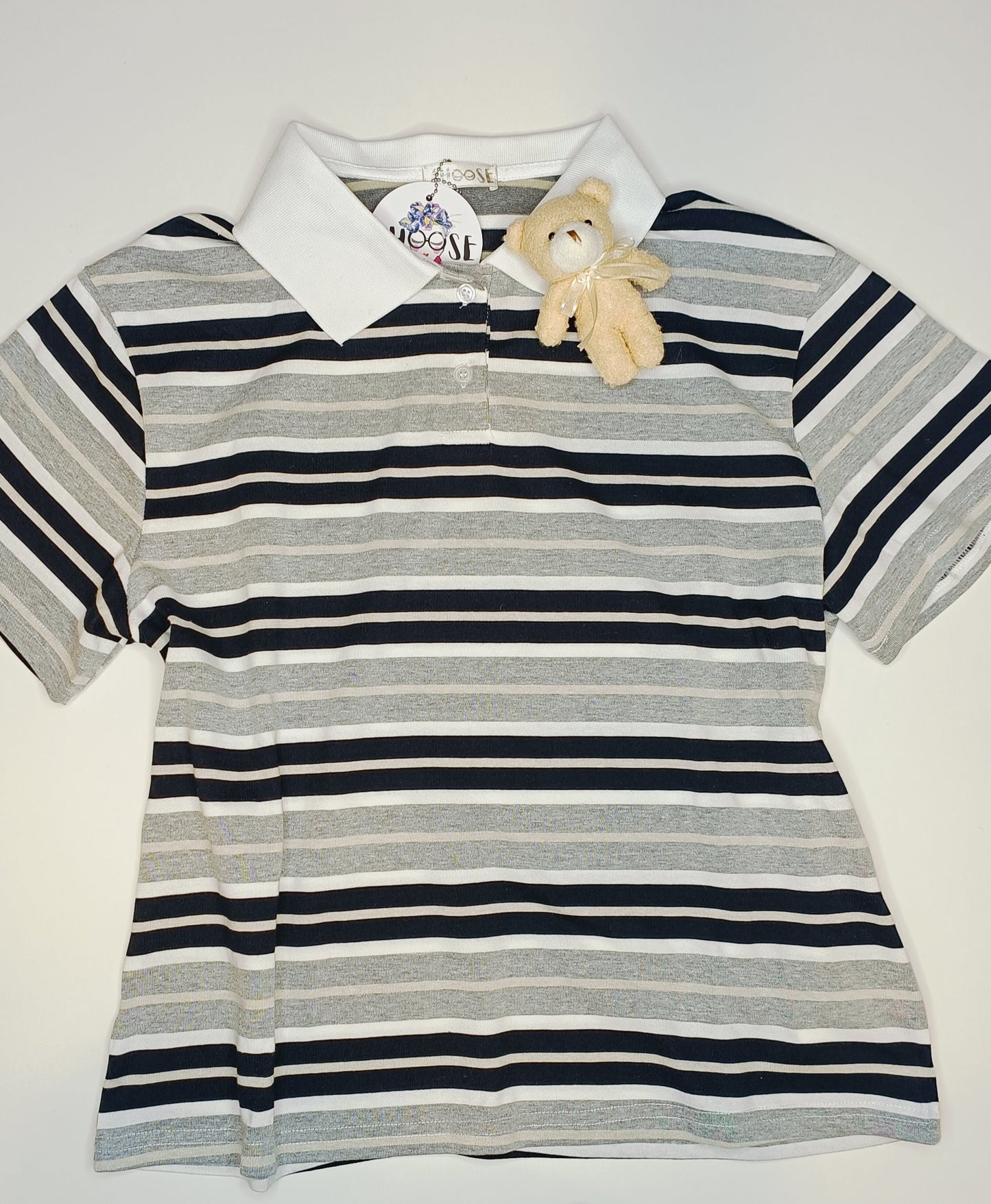 Polo a Righe con Charm Orsetto