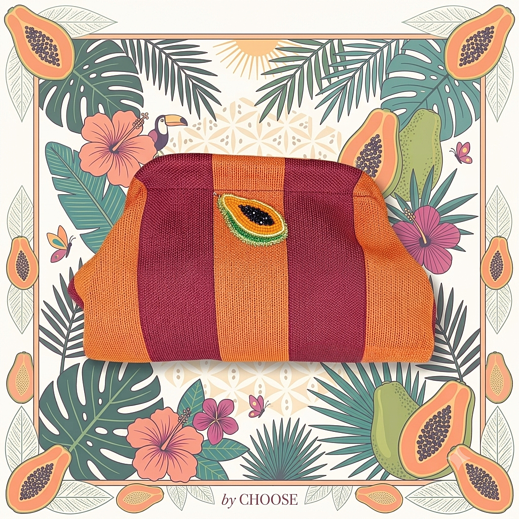 Pochette Clutch a Righe con Dettaglio Papaya Gioiello