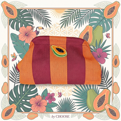 Pochette Clutch a Righe con Dettaglio Papaya Gioiello