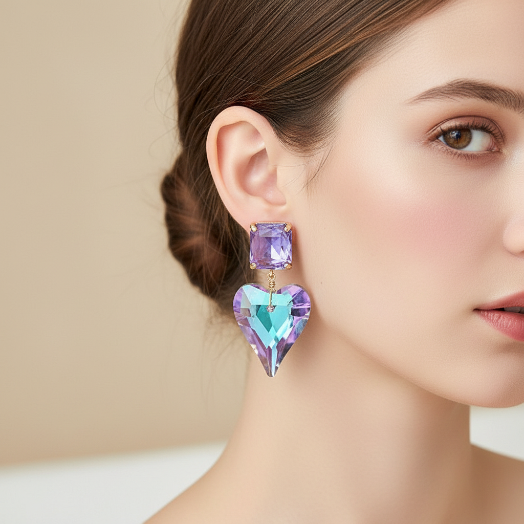 Orecchini cuore radioso in cristallo