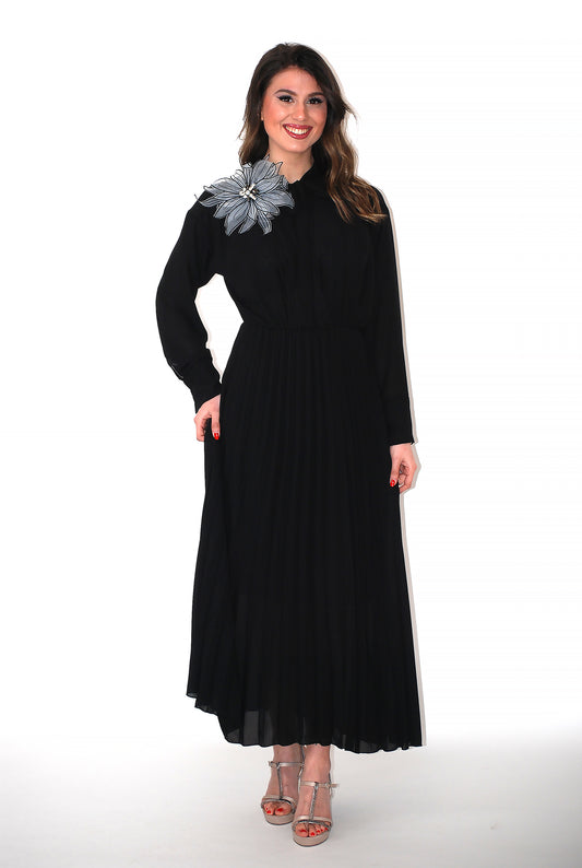 Vestito midi nero fiore grande
