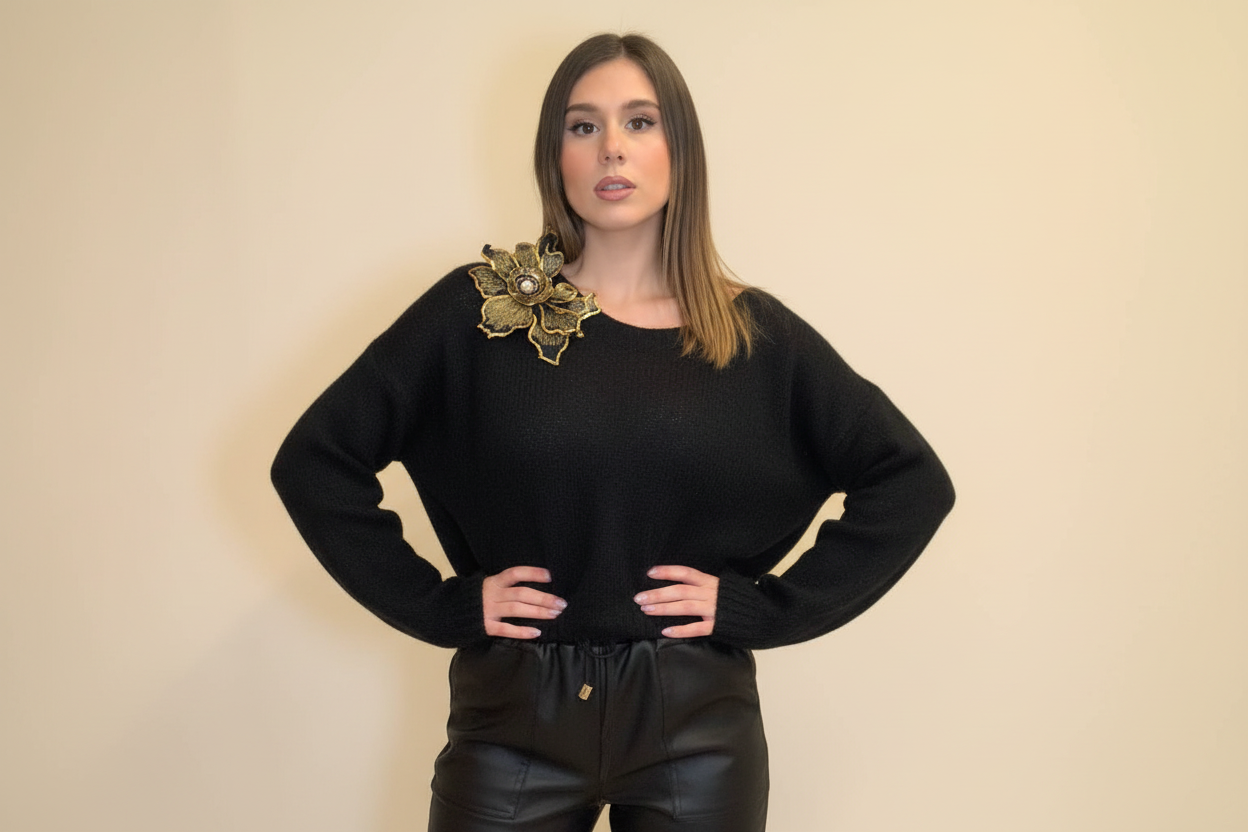 Maglioncino Nero in Lana Mohair